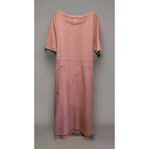Duluth Trading Muted Pink Short Sleeve Tie Waist Midi Dress Sz XL Pockets
